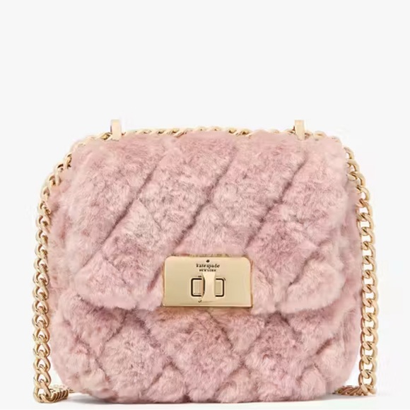 Kate Spade Carey Faux Fur Quilted Micro Flap Crossbody Rose Smoke - Picture 14 of 16